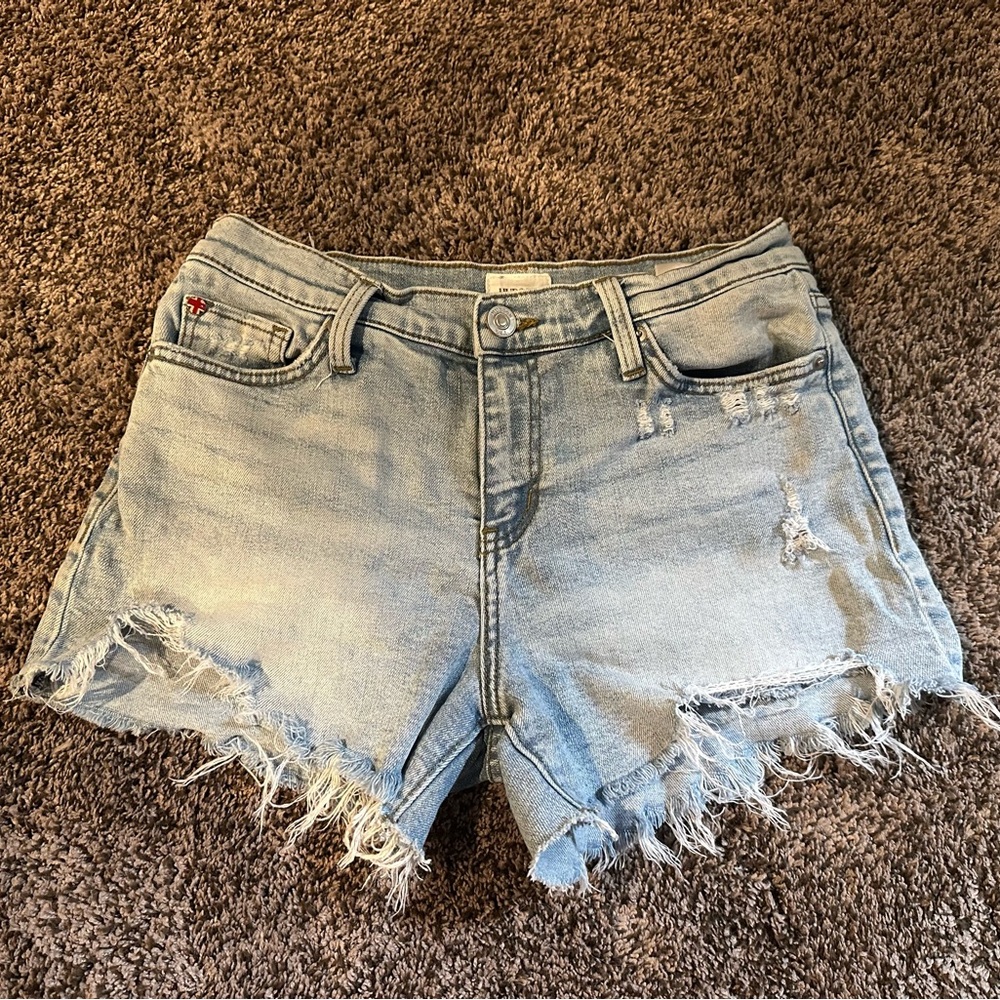 Hudson Gracie Blue mid rise Jean Shorts Distressed